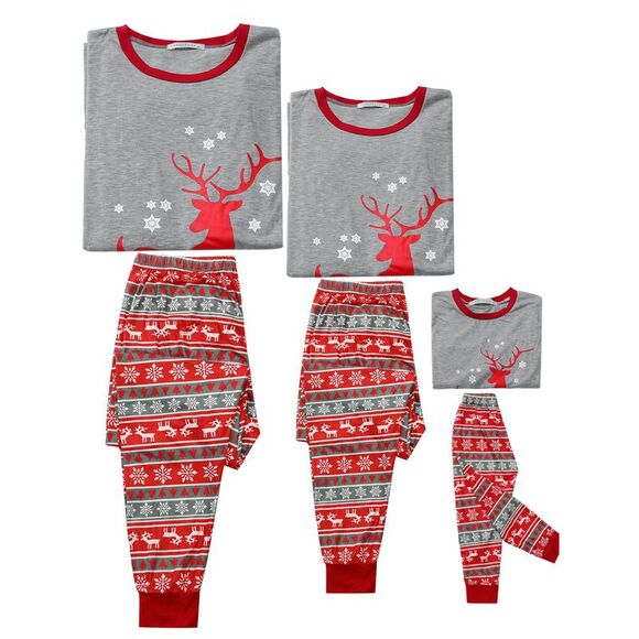 Child's Christmas Elk Print Long Sleeve Tee with Pants Pajama Sets Red - Picture 4 of 4